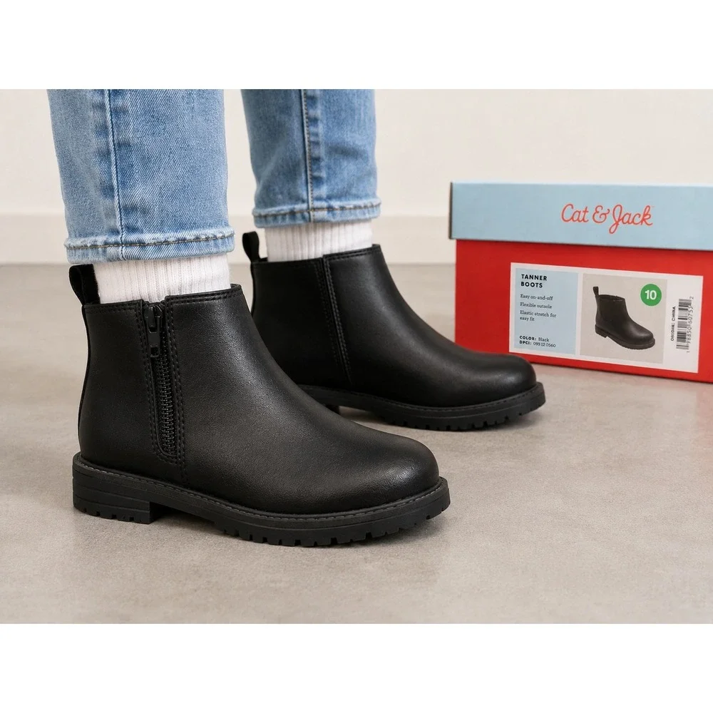 Cat & Jack Tanner Boots Black Toddler Size 10 Chelsea Ankle Boots 093120560